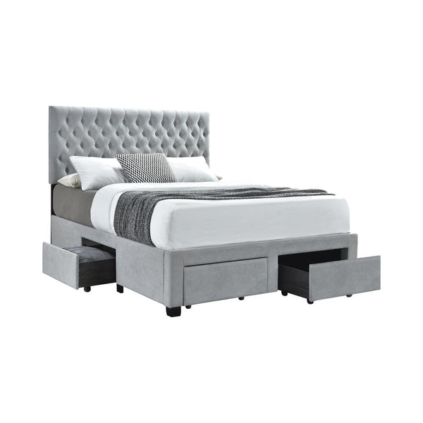 Soledad Queen 4-drawer Button Tufted Storage Bed Light Grey image