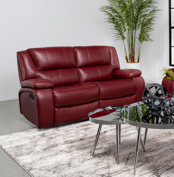 Camila Upholstered Motion Reclining Loveseat Red Faux Leather image