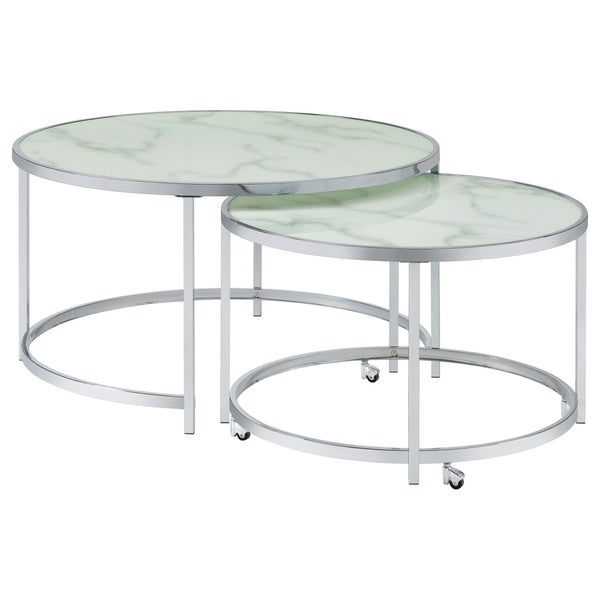 Lynn 2-piece Round Nesting Table White and Chrome image