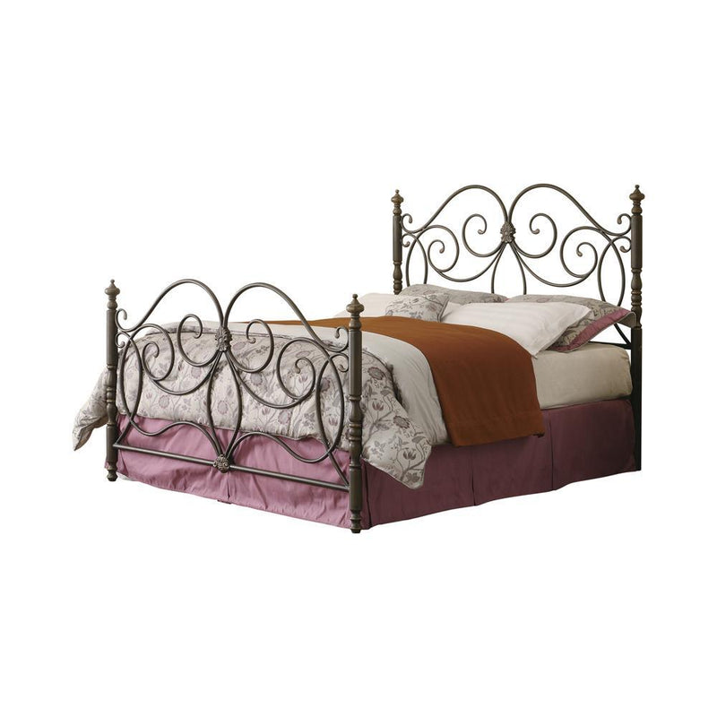 London Eastern King Metal Scroll Bed Dark Bronze