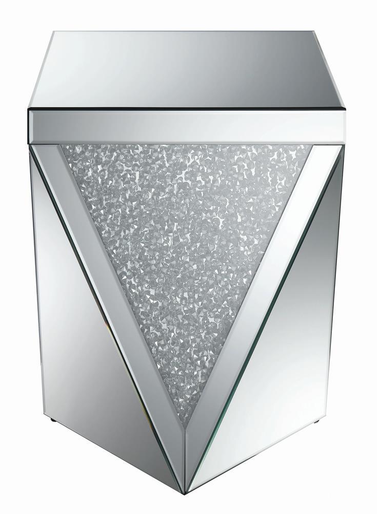 Amore Square End Table with Triangle Detailing Silver and Clear Mirror