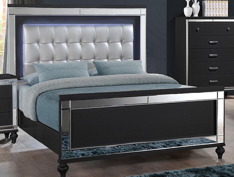 New Classic Furniture Valentino Queen Lighted Panel Bed in Black image